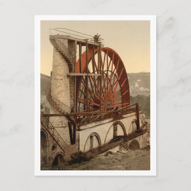 Cartão Postal A Roda, Laxey, Ilha de Man, Inglaterra (Frente)