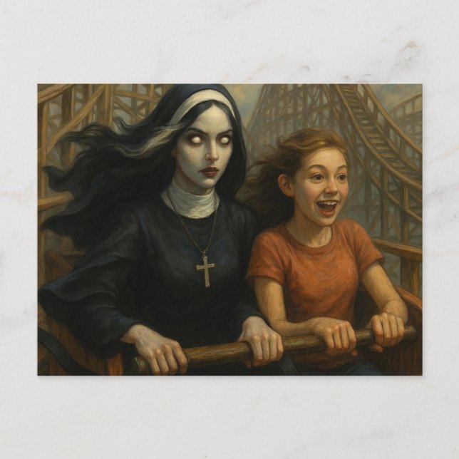 Cartão Postal A Rollercoaster Ride Scary Nun e Criança (Frente)