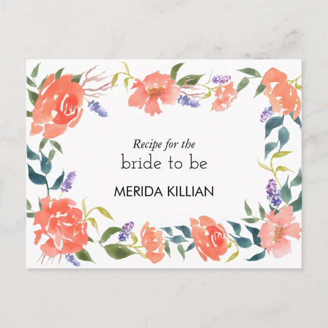 Cartão Postal A rosa vermelha da aguarela floresce a receita do (Frente)