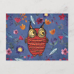 Cartão Postal A sábia coruja de pássaros no jardim das flores
