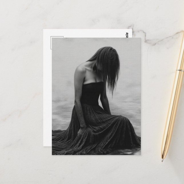 Cartão Postal A Sad Woman in the Water Black and White (Frente/Verso In Situ)