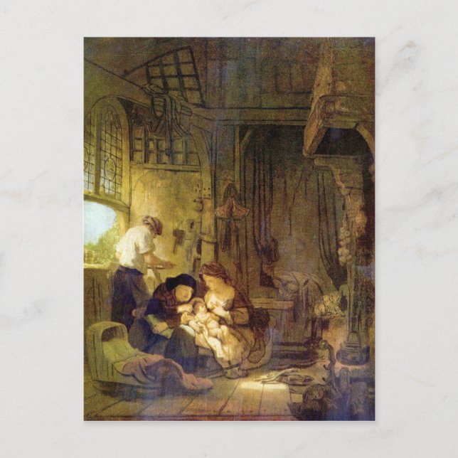Cartão Postal A Santa Família de Rembrandt Harmenszoon van Rijn (Frente)