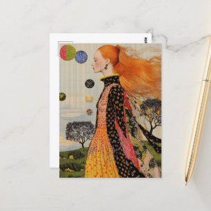 Cartão Postal A Senhora com Colagem de Cabelo Vermelho