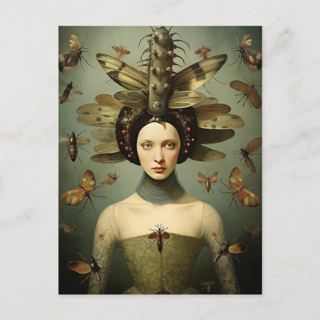 Cartão Postal A Senhora do Inseto Retrô Assustadora (Frente)