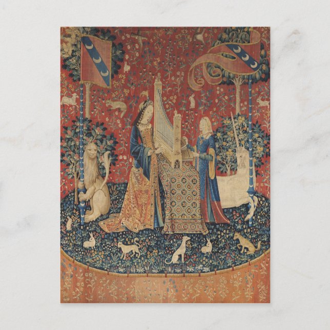 Cartão Postal A Senhora e o Unicórnio: "Audição" (Frente)