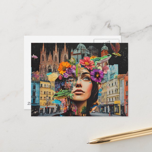 Cartão Postal A Senhora em Flores de Colagem de Cidade Sapos Pás (Frente/Verso In Situ)