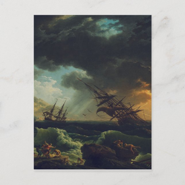Cartão Postal A Shipwreck in Stormy Seas by Claude-Joseph Vernet (Frente)