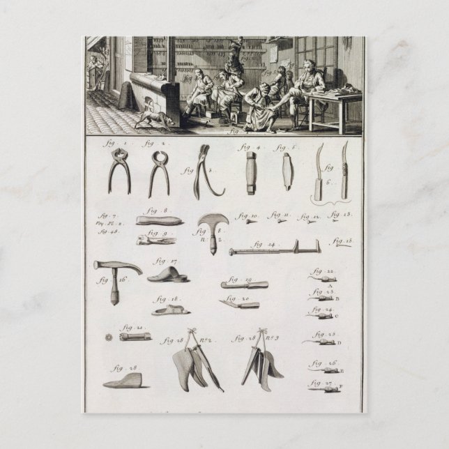 Cartão Postal A shoe and bootmaker and their tools, from the 'En (Frente)