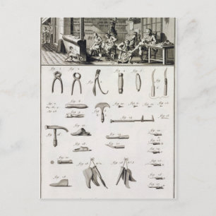 Cartão Postal A shoe and bootmaker and their tools, from the 'En