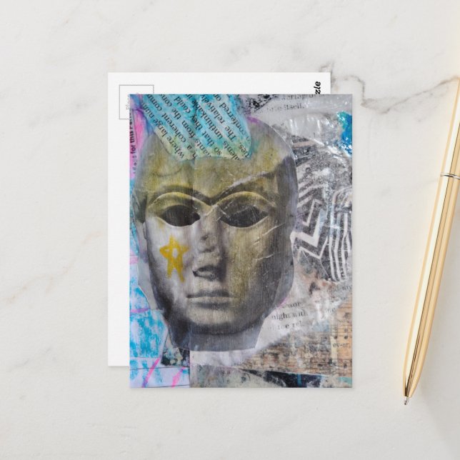 Cartão Postal A stone face Abstract Mixed Media Collage (Frente/Verso In Situ)
