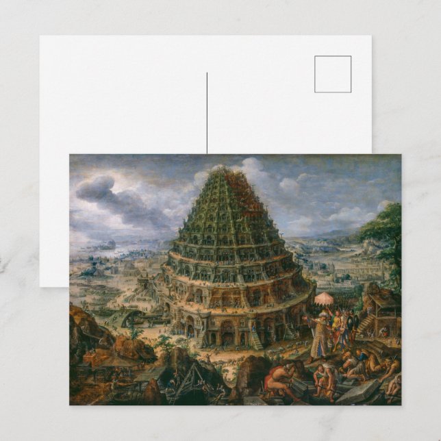 Cartão Postal A Torre De Babel | Marten van Valckenborch | (Frente/Verso)