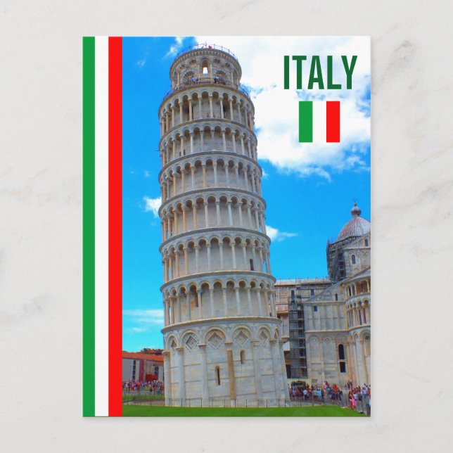 Cartão Postal A Torre De Pisa E A Bandeira Italiana (Frente)