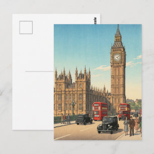 Cartão Postal A Torre do Relógio Big Ben Gravura em Xilogravura