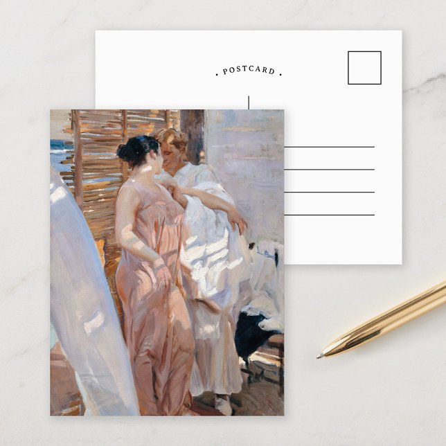 Cartão Postal A túnica rosa, depois do banho | Joaquín Sorolla (Criador carregado)