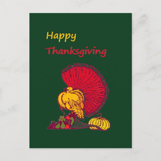 Cartão Postal A Turquia e as veggens felizes Ação de Graças verd (Frente)