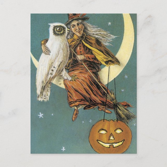 Cartão Postal A Velha Bruxa de Halloween E A Lua (Frente)