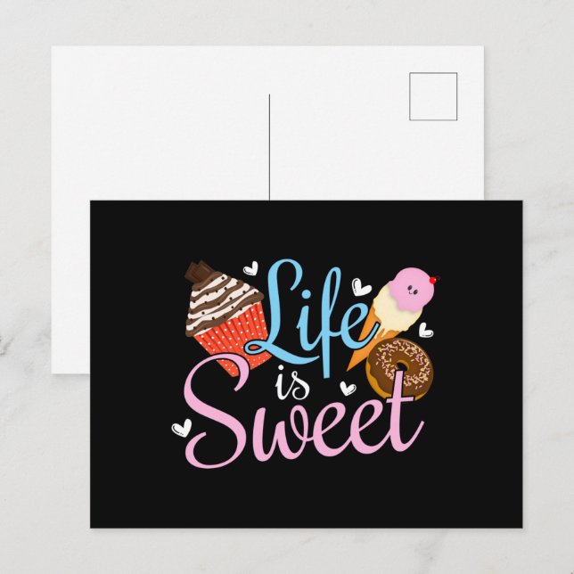 Cartão Postal A Vida de Quem Ama Comida é Doce Citação de Confei (Frente/Verso)