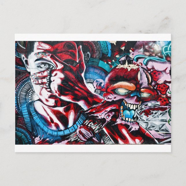 Cartão Postal A vida e a morte. Grafite na parede texturizada. (Frente)