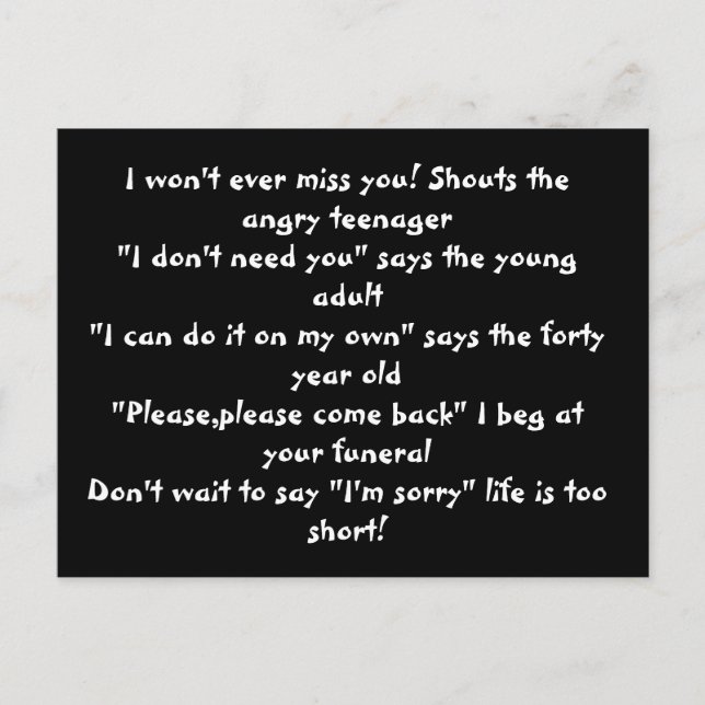 Cartão Postal a vida é curta (Frente)