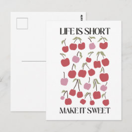 Cartão Postal A Vida é Curta, Torne-a Doce Citação Boho Flor Sil