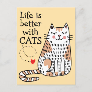 Cartão Postal A Vida É Melhor Com Gatos Doodle