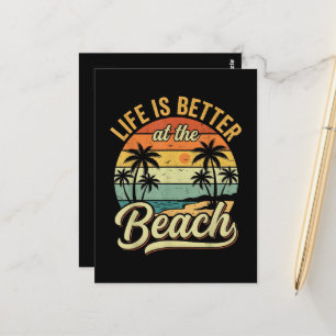 Cartão Postal A Vida é Melhor na Praia Férias de Verão Retrô