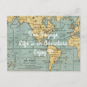 Cartão Postal A vida é um Mapa de Vintage da Aventura   postal