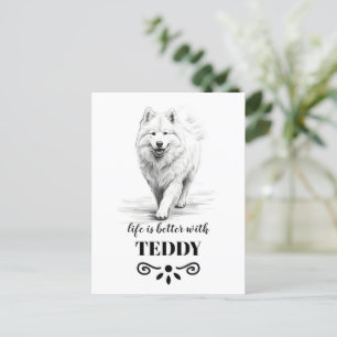 Cartão Postal A Vida Samoyed é melhor com o Nome de Cão Personal