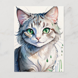 Cartão Postal A Watercolor Cat Portrait