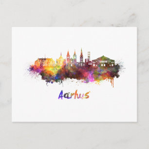 Cartão Postal Aarhus skyline em aquarela