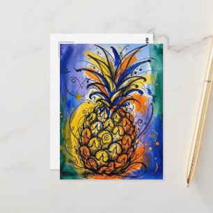 Cartão Postal Abacaxi Aquarela Doodle