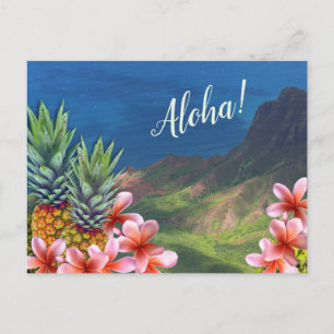 Cartão Postal Abacaxis e Montanhas Aloha Havaianas Flores