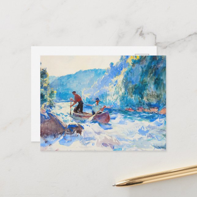 Cartão Postal Abaixo os Rapids de Frank Weston Benson (Frente/Verso In Situ)