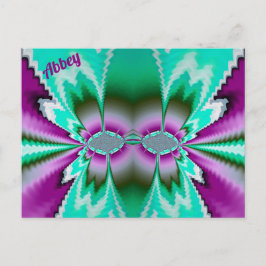 Cartão Postal ABBEY ~ Padrão de Design Fractal 3D ~ Verde Roxo 