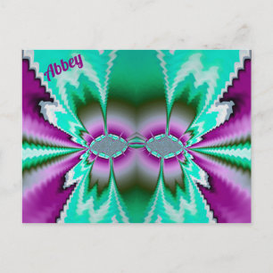 Cartão Postal ABBEY ~ Padrão de Design Fratural 3D ~ Roxo Verde