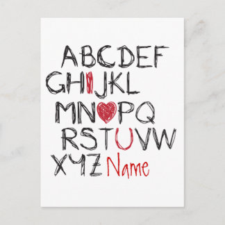 Cartão Postal ABC I Heart Você Personalizado