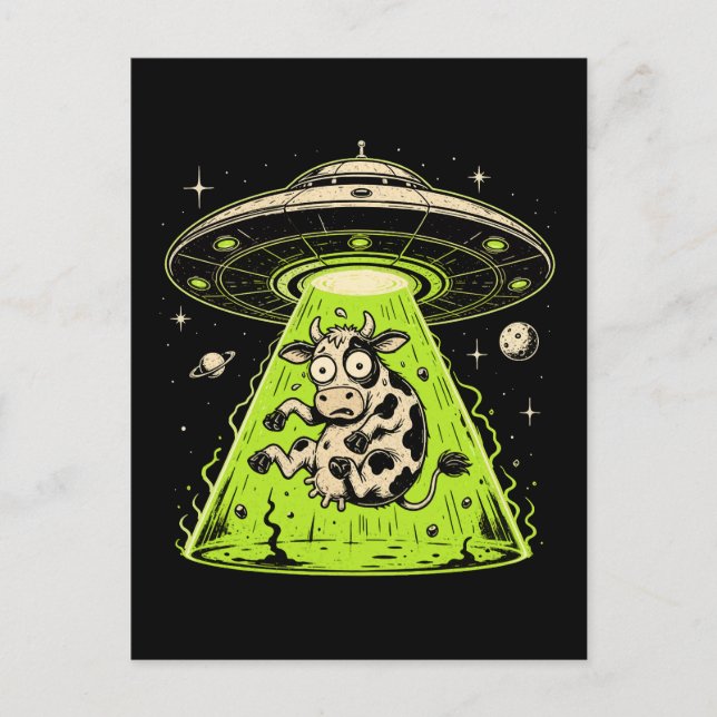 Cartão Postal Abdução de Vaca Alienígena Weirdcore Surreal (Frente)
