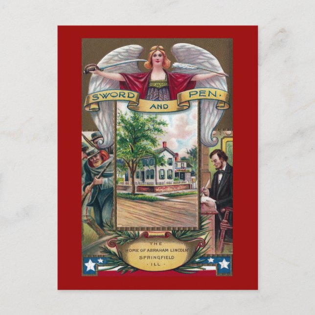 Cartão Postal Abe Lincoln's Springfield Home Vintage (Frente)