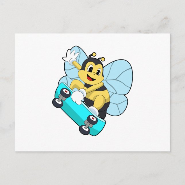 Cartão Postal Abeja como patinador com skate (Frente)