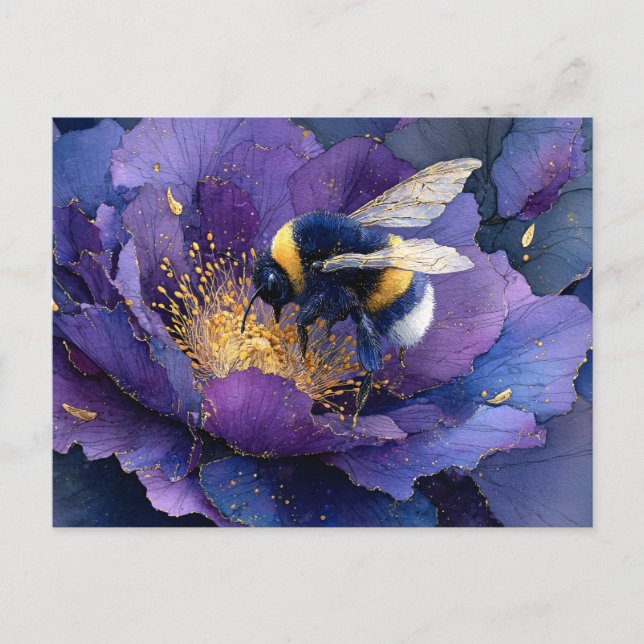 Cartão Postal Abeja en Decoupage de Flor Morada (Frente)