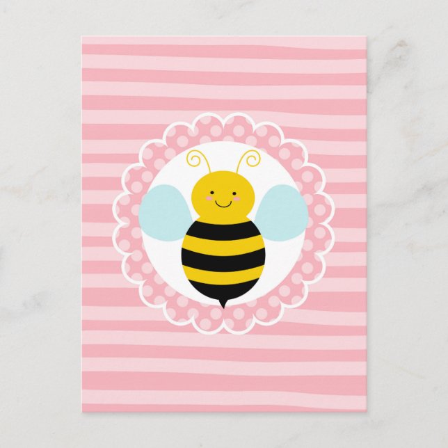 Cartão Postal Abeja Melífera Fofa - Rosa Amarelo (Frente)
