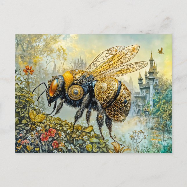 Cartão Postal abelha em flor steampunk (Frente)