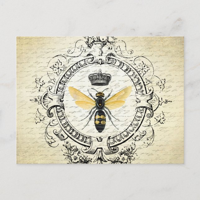 Cartão Postal abelha rainha da antiga vintage francesa (Frente)