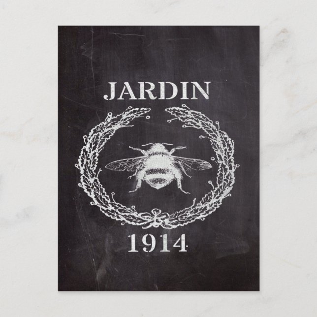 Cartão Postal abelha vintage chalkboard de fazenda francesa (Frente)