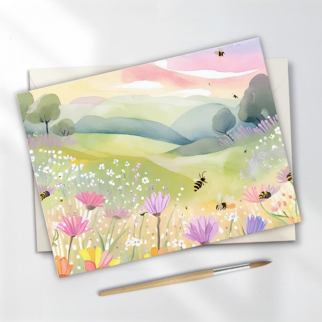 Cartão Postal Abelhas da Primavera Campos de Flores | Natureza C (Criador carregado)