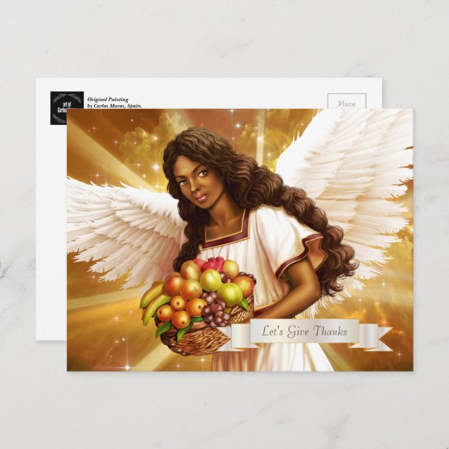 Cartão Postal Abençoações de Ação de Graças. Angel Painting (Frente/Verso)