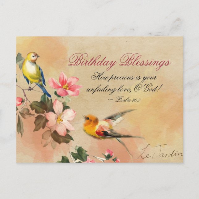 Cartão Postal Abençoações de aniversário Salmo 36:7 Aves de Bíbl (Frente)