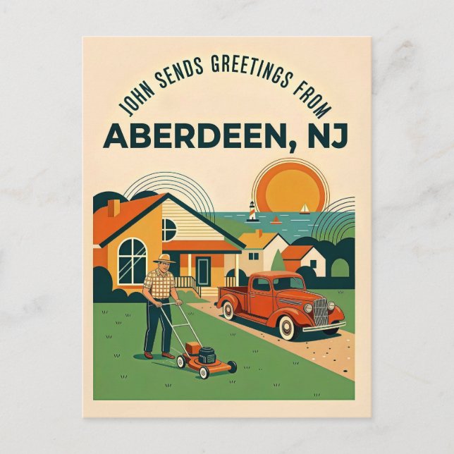 Cartão Postal Aberdeen NJ Retro (Frente)