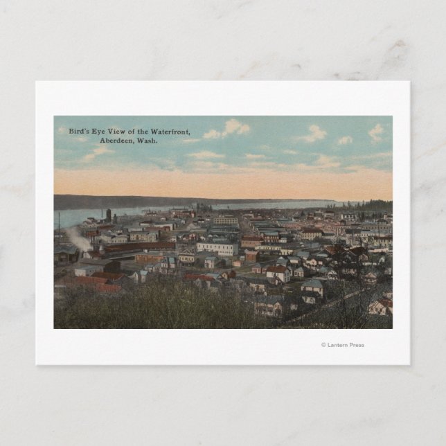 Cartão Postal Aberdeen, WA - Vista de Olhos de Pássaro da Frente (Frente)