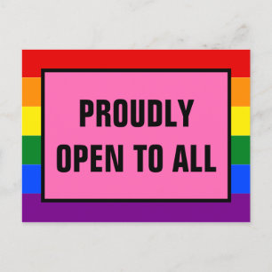 Cartão Postal Aberta orgulhosamente a todos os clientes LGBT do